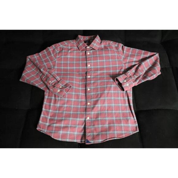 UNTUCKit Button Up Shirt Men L Red/Blue Plaid Slim Fit Spread Collar Long Sleeve - Picture 1 of 8